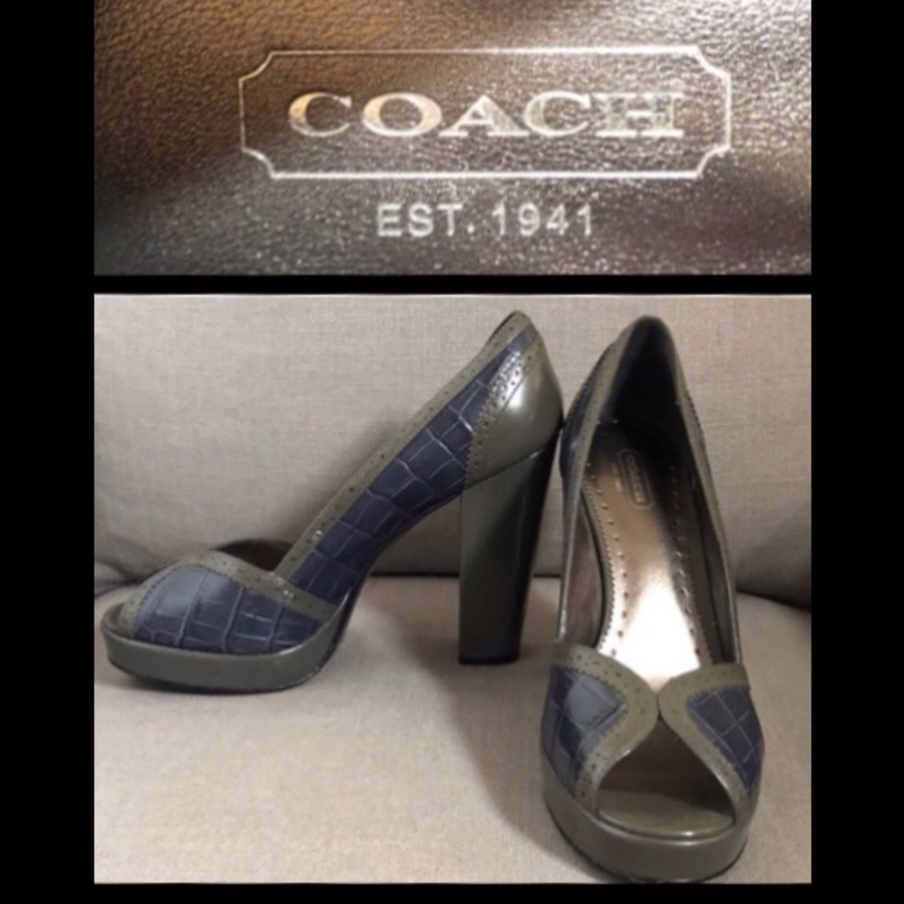 COACH Croc/Patent Peep Toe PlatformBlue/Gray 8.5 B